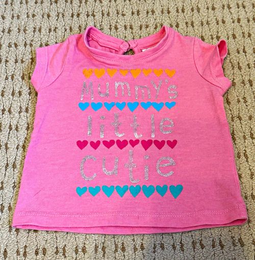 Girls Pink Hearts Graphic Print 'Mummy's Little Cutie' T-Shirt 0-3 Months — image 1