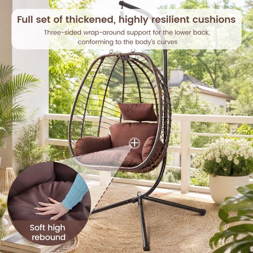 Hanging Egg Chair with Stand, Rattan Swing Chair, Garden Patio Indoor Outdoor Se — image 4