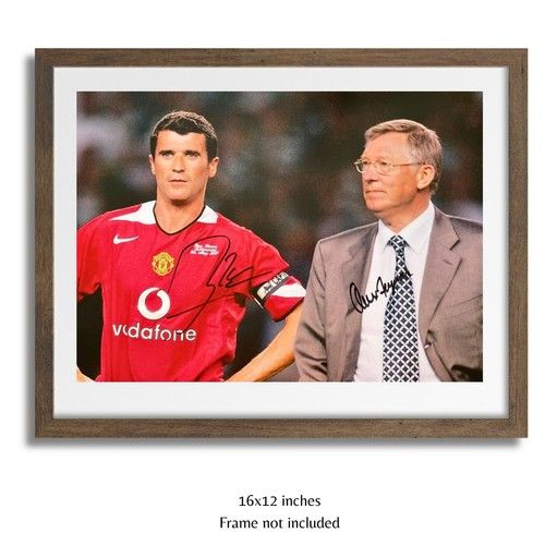 Alex Ferguson & Roy Keane Hand Signed Man Utd 16x12 Retro Photo + Certified COA