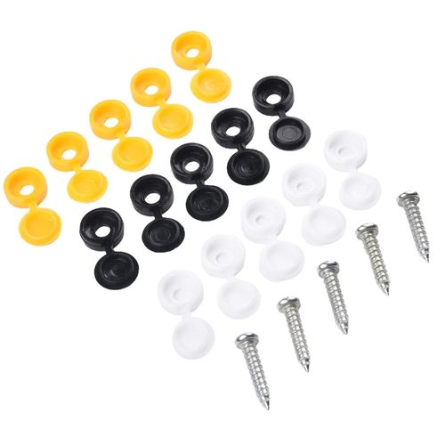 6 x NUMBER PLATE CAR FIXING FITTING KIT SCREWS & CAPS HINGED BLACK YELLOW WHITE — image 12