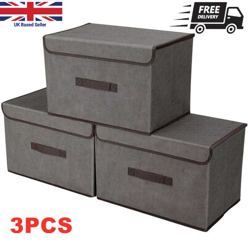 Storage Boxes 3Pcs Large Foldable Canvas Folding Fabric Clothes Baskets with Lid — image 9