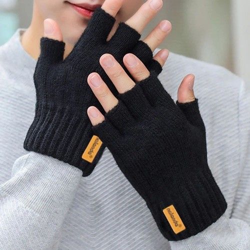 UK Thermal Fingerless Gloves Mens Womens Knitted Warm Winter Half Finger Mittens