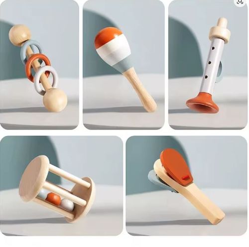 5pc Wooden Baby Musical Toy Set Sensory Rattle Teether Jingle Gift — image 5
