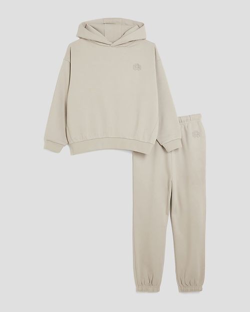 River Island Boys Hoodie & Joggers Set Beige RR Graphic 2 Piece Long Sleeve — image 1