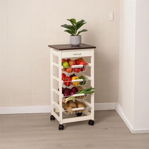 4 Tier Kitchen Basket Storage Trolley Rack Fruit Vegetable Organiser Shelf White — image 8