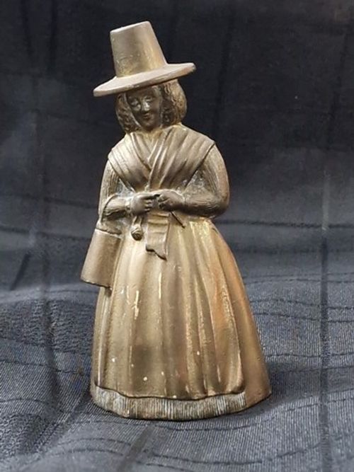 Vintage Brass Welsh Lady Table Bell Traditional Costume Wales Figurine 10cm