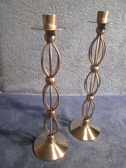 Vintage Style x2 Metal Candlesticks ~ Arts & Crafts design - Silver colour, sp.E — image 6