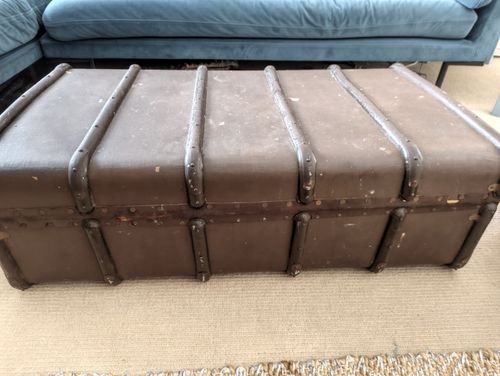 Vintage Drawco Steamer Trunk Coffee Table Storage  British Steel Hoops 1930s — image 7