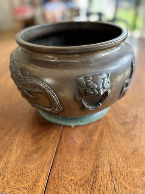 Antique Japanese  Meiji Bronze Jardinière Planter Bowl