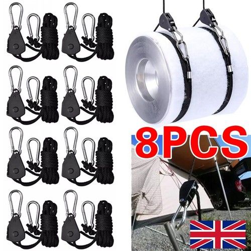 8Pcs Rope Ratchet Adjustable Light Hanger Tent Carbon Filter Hydroponic Grow UK