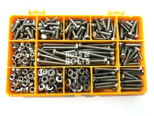 485 ASSORTED PIECE, A2 M4 FULLY THREADED BOLTS NUTS WASHERS SCREWS STAINLESS KIT