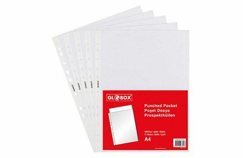 100 Pcs/Pack A4 Transparent Plastic Poly Punched Pockets Filing Wallets Sleeves