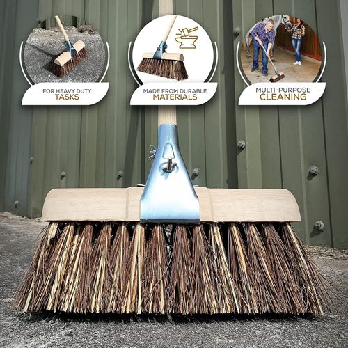 13'' Outdoor Broom Saddle Head Handle Yard Heavy Duty Stiff Bristles Sweeping — image 7