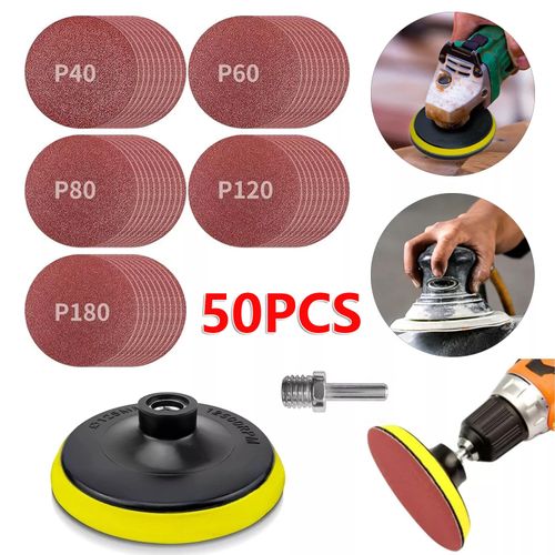 50Pcs Sanding Disc Hook & Loop 125mm Attachment Drill Grinder Backing Pad Kit UK — image 1