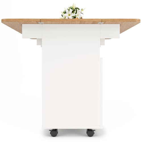 Kitchen Island w/ Drop Leaf, Glass Doors, Serving Trolley Storage Cabinet, White — image 11