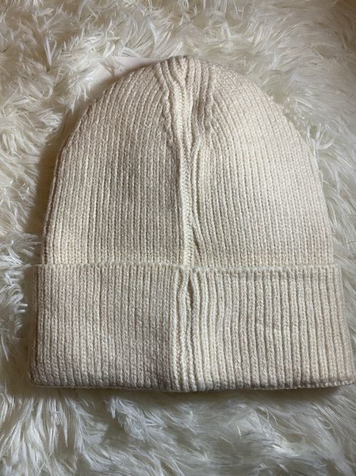 Moncler Beige Knit Beanie One Size Logo Patch Unisex Winter Solid — image 3