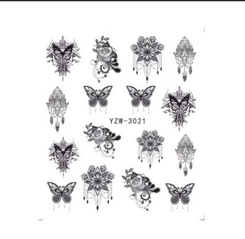 NAIL ART WATER DECALS BLACK ABSTRACT BUTTERFLIES AND MANDALA   YZW-3021