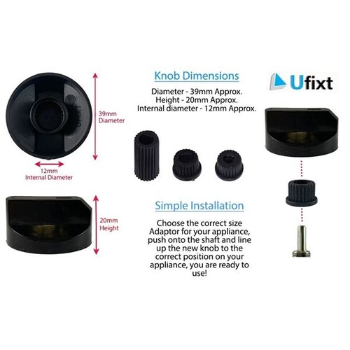 4 X Fully Universal Cooker Oven Hob Black Control Knobs With Adaptors — image 5