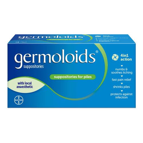 Germoloids Suppositories Piles Haemorrhoids Quad 4-in-1 Action Fast Relief