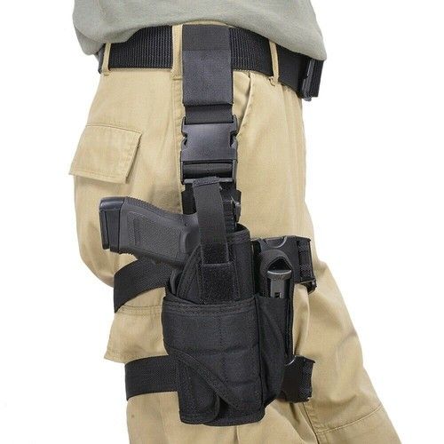 Tactical Adjustable Pistol Gun Thigh Holster With Belt Pouch for Right Drop Leg