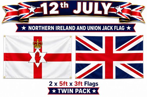 2 PACK Northern Ireland & UNION JACK Flag 5ft x 3ft 12th July Ulster Banner