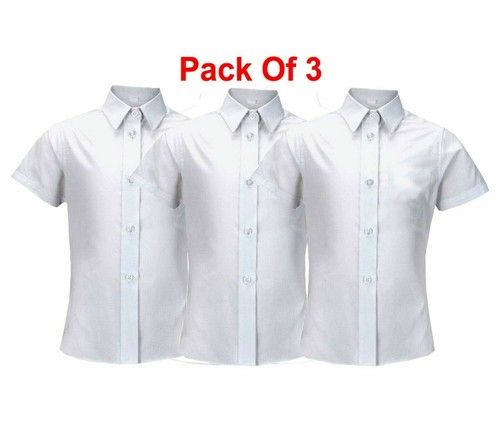 3 Pack Girls Shirt Blouse Top White School Uniform Short Sleeve 3-18yrs, 26"-50"
