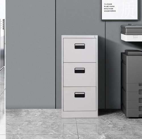 Light grey Metal Filing Cabinet 3 Drawer Lockable Office Storage A4 Home Work