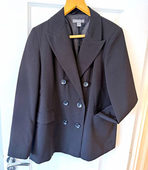 Primark Women’s Black Double Breasted Lined Twill Polyester Blazer UK 14
