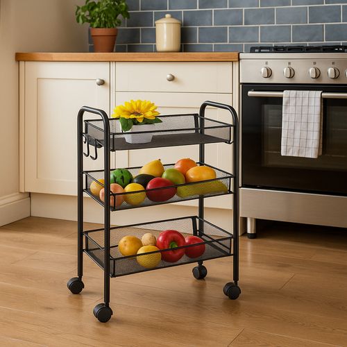 3 Tier Rolling Storage Trolley Cart Metal Kitchen Vegetable Basket Rack Wheels — image 4