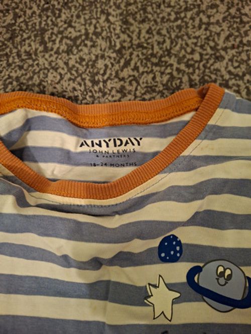 ANYDAY John Lewis 2pc Baby Pyjama Set 18-24M Jersey Long Sleeve Stripe Cosmic