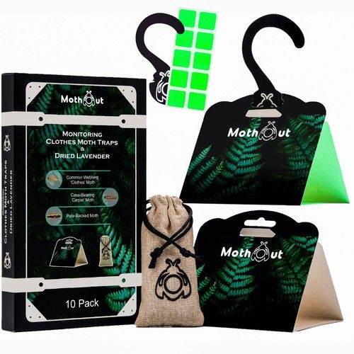 MothOut 10 Pheromone Clothes Moth Traps, Carpet Moth Traps, Moth Monitoring Trap